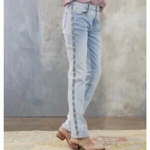 Driftwood Audrey High Rise Embroidered Straight Jeans Size 28